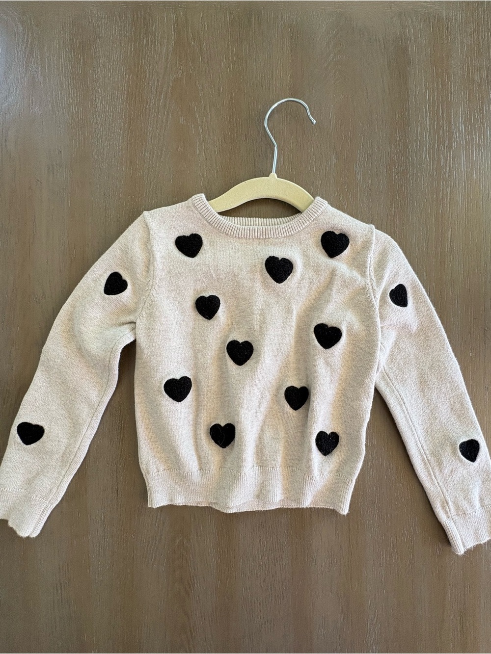 H&M Cream Sweater with Black Heart Patches